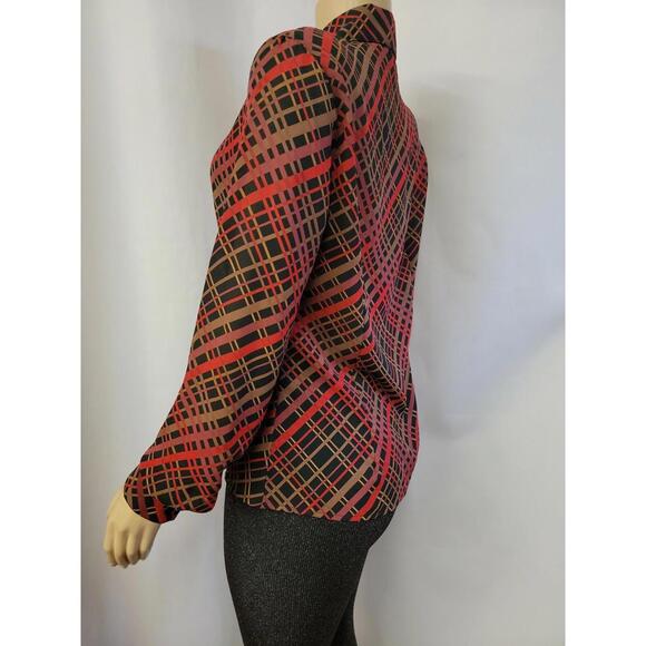 HALSTON LIFESTYLE Button Up Top BLOUSE SZ 10 Checkered Red & Black  NEW #C - Picture 4 of 9